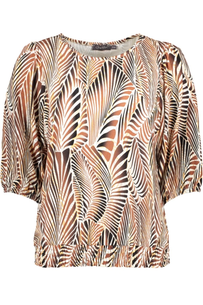 ELLA T SHIRT MET DRIEKWART MOUWEN EN PRINT 52137 60 Pr.02 Camel/Sand